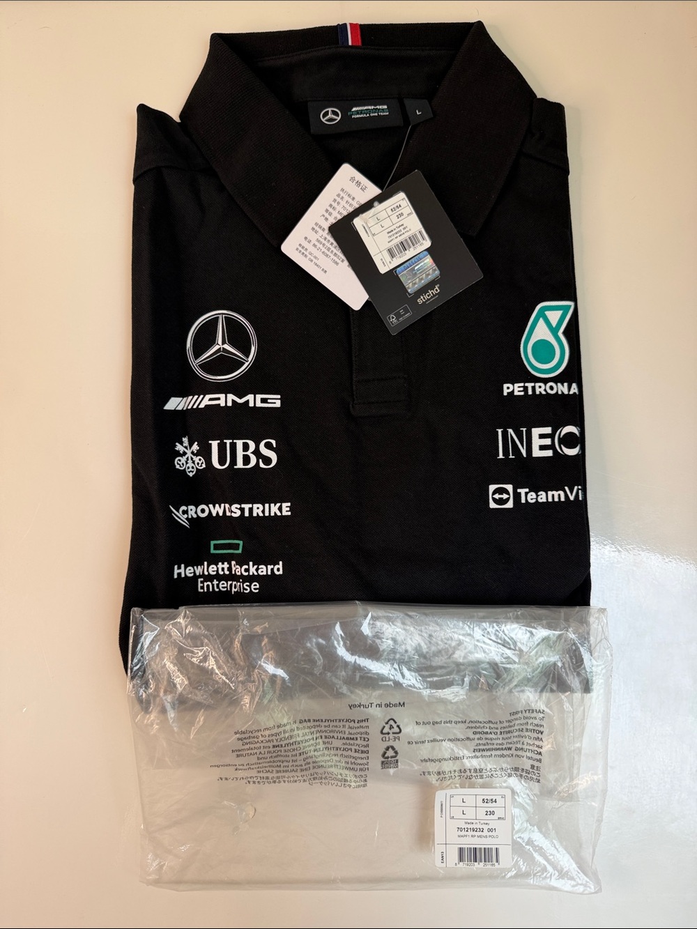 NWT New Mercedes AMG Black F1 Formula One 2023 Team Petronas Polo Shirt Large